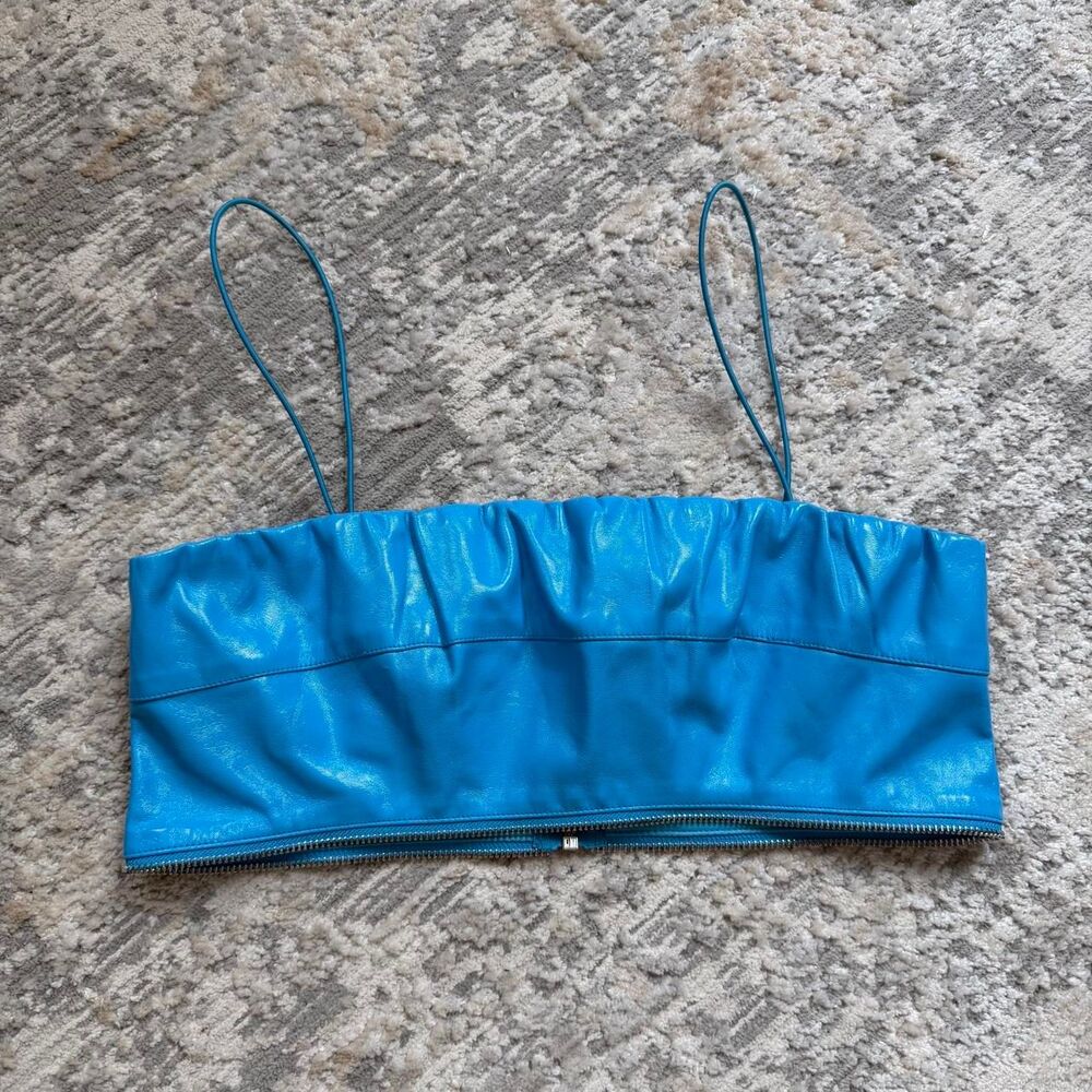 I.AM.GIA Isla blue vinyl top with zipper detailing size medium